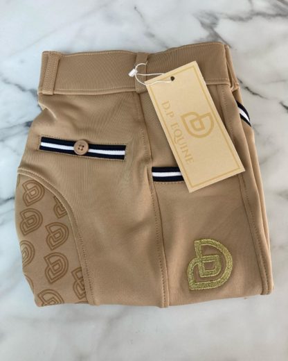 Beige Children's horse riding leggings. Children's riding tights. Top quality equestrian attire. Full Grip Belt Loops Phone pocket