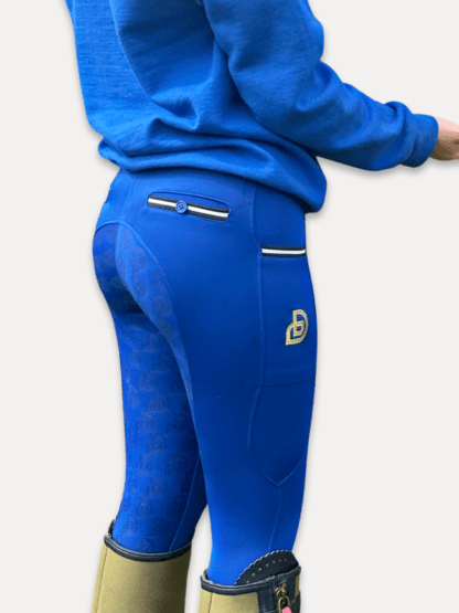 blue kids riding leggings