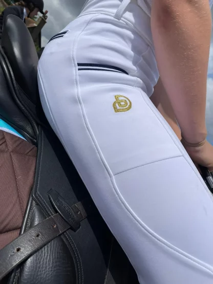 White Horse Riding Leggings by DP Equine (action shot)